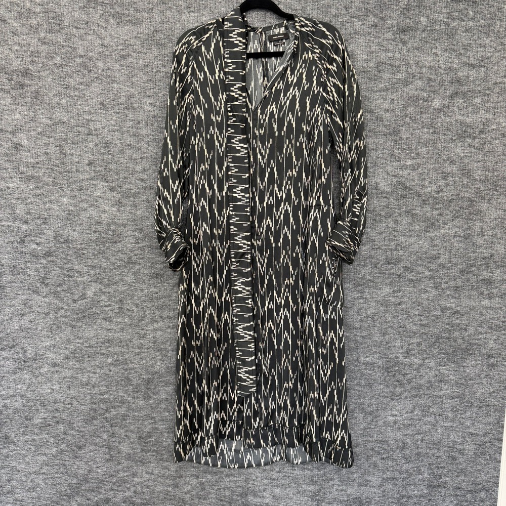 Isabel Marant Midi Dress Women 0 (FR 34) Black White Ikat Print Long Sleeve Silk